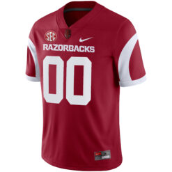 Alternative view of Custom Arkansas Razorbacks Football Cardinal Alternate Game Jersey w/ SEC Patch - All Stitched