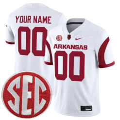 Custom Arkansas Razorbacks Football White Alternate Game Jersey w/ SEC Patch - All Stitched