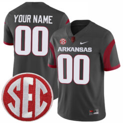 Custom Arkansas Razorbacks Football Anthracite Alternate Jersey w/ SEC Patch - All Stitched