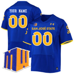 Custom San Jose State Spartans Football Royal Home Jersey w/ Mountain West Patch - All Stitched