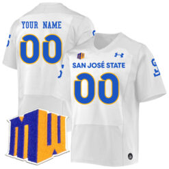 Custom San Jose State Spartans Football White Away Jersey w/ Mountain West Patch - All Stitched
