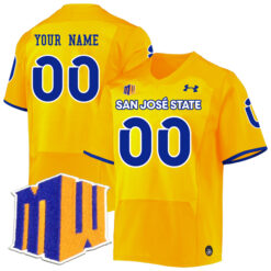 Custom San Jose State Spartans Football Gold Alternate Jersey w/ Mountain West Patch - All Stitched