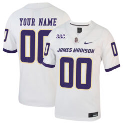 Custom James Madison Dukes Football White Away Jersey w/ SBC Patch - All Stitched