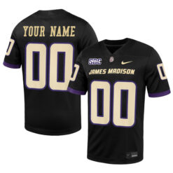 Custom James Madison Dukes Football Black Alternate Jersey w/ SBC Patch - All Stitched