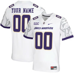 Custom James Madison Dukes Football White Jersey w/ SBC Patch - All Stitched