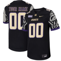 Custom James Madison Dukes Football Black Jersey w/ SBC Patch - All Stitched
