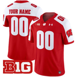 Custom Wisconsin Badgers Football Red Alternate Limited Jersey w/ B1G Patch - All Stitched