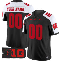 Custom Wisconsin Badgers Football Black Alternate Limited Jersey w/ B1G Patch - All Stitched