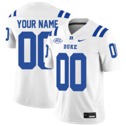 Custom Duke Blue Devils Football White Away Game Jersey w/ ACC Patch - All Stitched