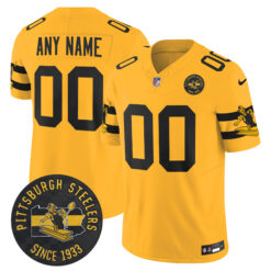 Custom Pittsburgh Steelers Gold Throwback Limited Jersey - All Stitched