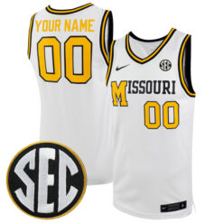 Custom Missouri Tigers College Basketball White Alternate Jersey w/ SEC Patch - All Stitched