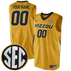 Custom Missouri Tigers College Basketball Gold Jersey w/ SEC Patch - All Stitched