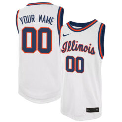 Custom Illinois Fighting Illini Basketball White Throwback Jersey - All Stitched