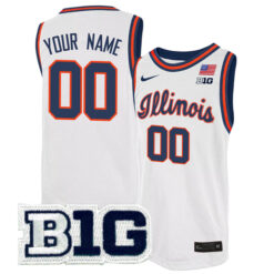 Custom Illinois Fighting Illini Basketball White Throwback Jersey w/ B1G Patch - All Stitched