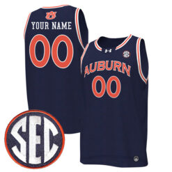 Custom Auburn Tigers College Basketball Navy Jersey w/ SEC Patch - All Stitched