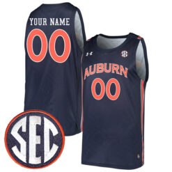Custom Auburn Tigers College Basketball Navy Alternate Jersey w/ SEC Patch - All Stitched