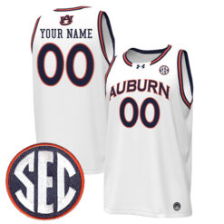 Custom Auburn Tigers College Basketball White Jersey w/ SEC Patch - All Stitched