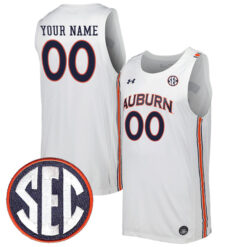 Custom Auburn Tigers College Basketball White Alternate Jersey w/ SEC Patch - All Stitched
