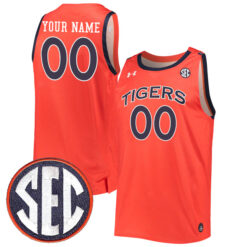 Custom Auburn Tigers College Basketball Orange Alternate Jersey w/ SEC Patch - All Stitched