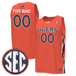 Custom Auburn Tigers College Basketball Orange Jersey w/ SEC Patch - All Stitched
