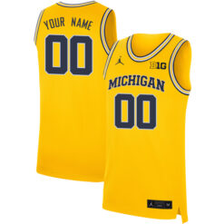Custom Michigan Wolverines Basketball Maize Game Jersey w/ B1G Patch - All Stitched