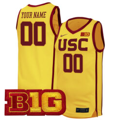 Custom USC Trojans Basketball Gold Game Jersey w/ B1G Patch - All Stitched