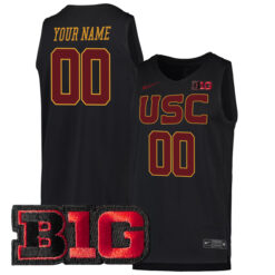 Custom USC Trojans Basketball Black Game Jersey w/ B1G Patch - All Stitched