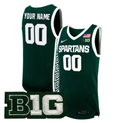 Custom Michigan State Spartans Basketball Green Game Jersey w/ B1G Patch - All Stitched