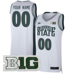 Custom Michigan State Spartans Basketball White Retro Jersey w/ B1G Patch - All Stitched