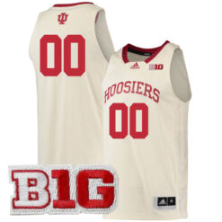 Custom Indiana Hoosiers Basketball Cream Game Jersey w/ B1G Patch - All Stitched