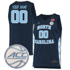 Custom North Carolina Tar Heels Basketball Navy Game Jersey w/ ACC Patch - All Stitched