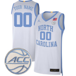 Custom North Carolina Tar Heels Basketball White Limited Retro Jersey w/ ACC Patch - All Stitched