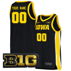 Custom Iowa Hawkeyes Basketball Black Game Jersey w/ B1G Patch - All Stitched