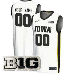 Custom Iowa Hawkeyes Basketball White Game Jersey w/ B1G Patch - All Stitched