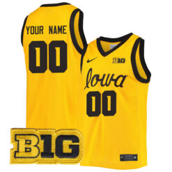 Custom Iowa Hawkeyes Basketball Gold Game Jersey w/ B1G Patch - All Stitched