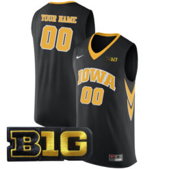 Custom Iowa Hawkeyes Basketball Black Alternate Jersey w/ B1G Patch - All Stitched