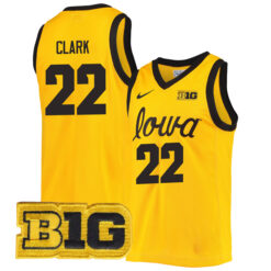 Caitlin Clark Iowa Hawkeyes Basketball Gold Game Jersey w/ B1G Patch - All Stitched