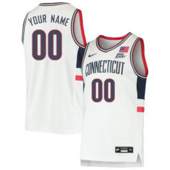 Custom UConn Huskies Basketball White Retro Game Jersey w/ Big East Patch - All Stitched