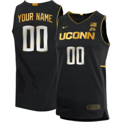 Custom UConn Huskies Basketball Black Gold Jersey w/ Big East Patch - All Stitched