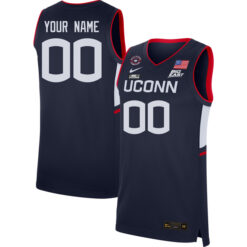 Custom UConn Huskies Basketball Navy Game Jersey w/ Be The Change Patch - All Stitched