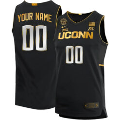 Custom UConn Huskies Basketball Black Gold Jersey w/ Be The Change Patch - All Stitched