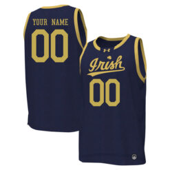 Custom Notre Dame Fighting Irish Basketball Irish Navy Game Jersey - All Stitched