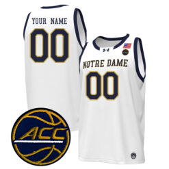 Custom Notre Dame Fighting Irish Basketball White Game Jersey w/ ACC Patch - All Stitched