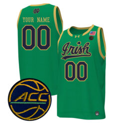 Custom Notre Dame Fighting Irish Basketball Irish Green Game Jersey w/ ACC Patch - All Stitched