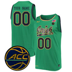 Custom Notre Dame Fighting Irish Basketball Green Jersey w/ ACC Patch - All Stitched