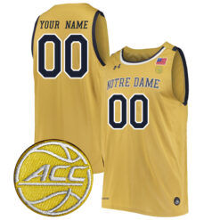 Custom Notre Dame Fighting Irish Basketball Gold Jersey w/ ACC Patch - All Stitched