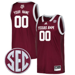 Custom Texas A&M Aggies Basketball Maroon Jersey w/ SEC Patch - All Stitched