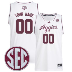 Custom Texas A&M Aggies Basketball White Jersey w/ SEC Patch - All Stitched