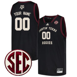 Custom Texas A&M Aggies Basketball Black Jersey w/ SEC Patch - All Stitched
