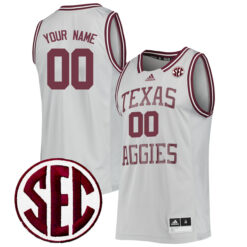 Custom Texas A&M Aggies Basketball Grey Reverse Retro Jersey w/ SEC Patch - All Stitched